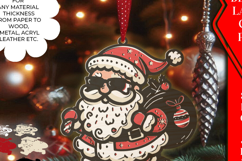 Σετ των 3 Intra απο ξύλο plywood 3mm-4mm πάχος 3D Χριστουγεννιάτικο Στολίδι Άγιου Βασίλη La Δίασταση 8x8 cm INTRAFABR-107931632