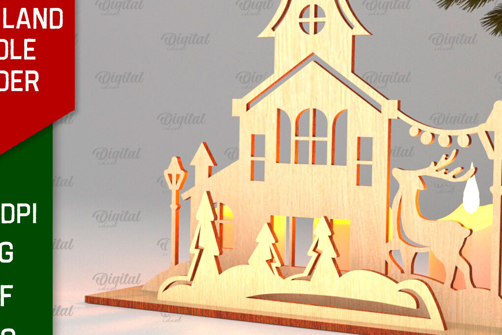 Intra απο ξύλο plywood 3mm-4mm πάχος Κεριά 3D Santa Land Δίασταση 30x20 cm INTRAFABR-106949580
