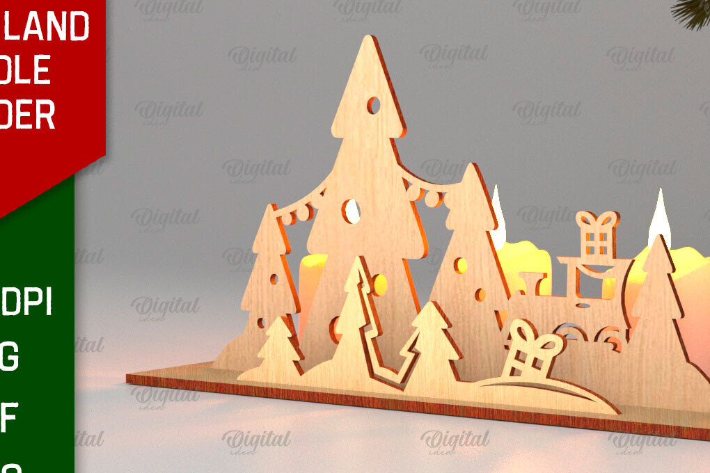 Intra απο ξύλο plywood 3mm-4mm πάχος Κεριά 3D Santa Land Δίασταση 30x20 cm INTRAFABR-106949595