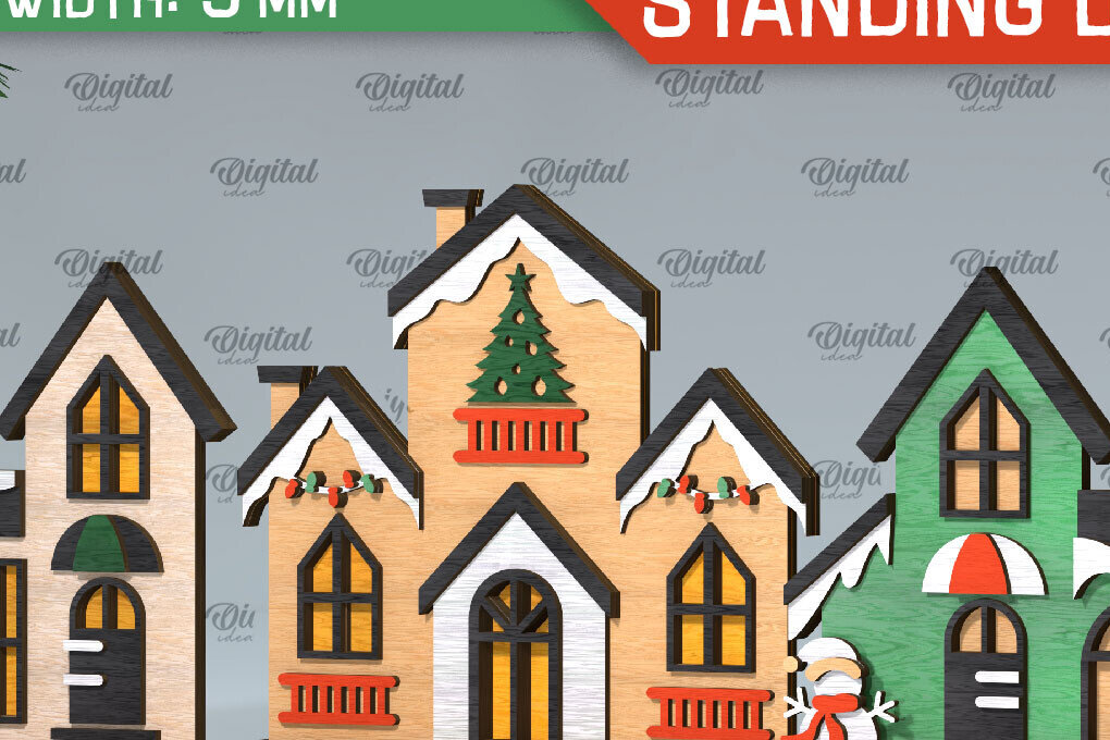 Σετ των 2 Intra απο ξύλο plywood 3mm-4mm πάχος Τρισδιάστατη του Santa's Village. Χριστούγεννα Δίασταση 15x15 cm INTRAFABR-106193807