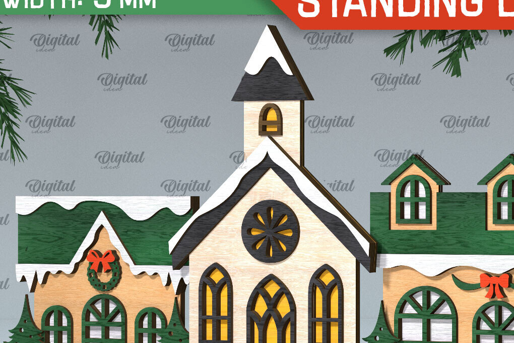 Σετ των 3 Intra απο ξύλο plywood 3mm-4mm πάχος Τρισδιάστατη του Santa's Village. Χριστούγεννα Δίασταση 15x15 cm INTRAFABR-106665606