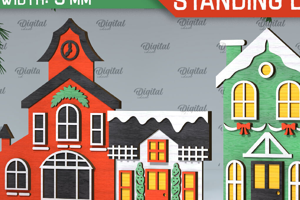 Σετ των 2 Intra απο ξύλο plywood 3mm-4mm πάχος Τρισδιάστατη του Santa's Village. Χριστούγεννα Δίασταση 15x15 cm INTRAFABR-106665660