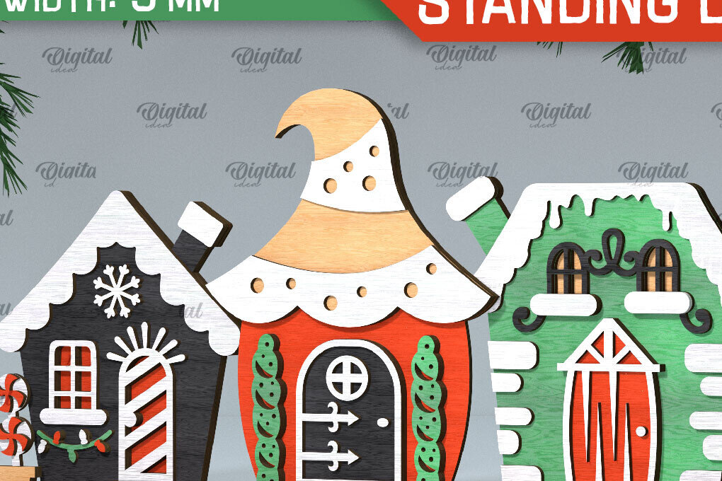 Σετ των 2 Intra απο ξύλο plywood 3mm-4mm πάχος Τρισδιάστατη του Santa's Village. Χριστούγεννα Δίασταση 15x15 cm INTRAFABR-106665784