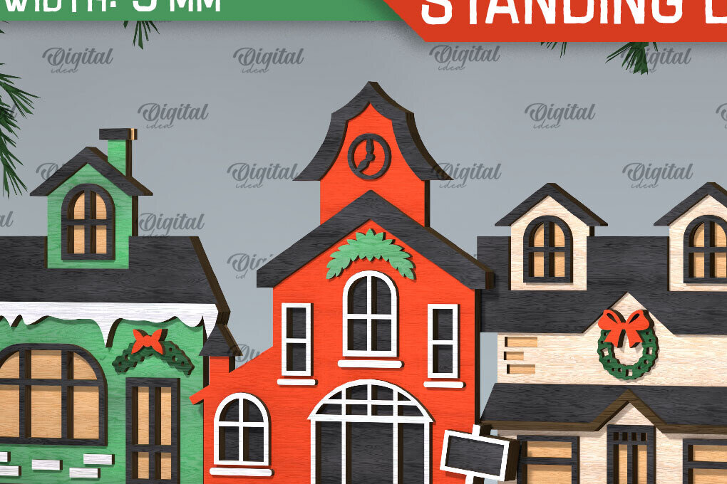 Σετ των 2 Intra απο ξύλο plywood 3mm-4mm πάχος Τρισδιάστατη του Santa's Village. Χριστούγεννα Δίασταση 15x15 cm INTRAFABR-106666098