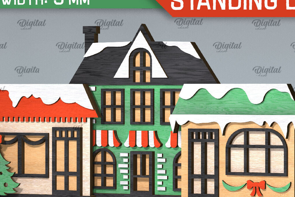 Σετ των 2 Intra απο ξύλο plywood 3mm-4mm πάχος Τρισδιάστατη του Santa's Village. Χριστούγεννα Δίασταση 15x15 cm INTRAFABR-106193584