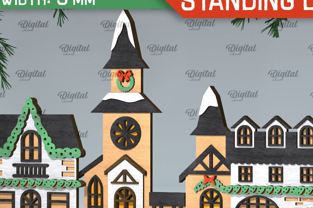 Intra απο ξύλο plywood 3mm-4mm πάχος Τρισδιάστατη του Santa's Village. Χριστούγεννα Δίασταση 15x15 cm INTRAFABR-106193707