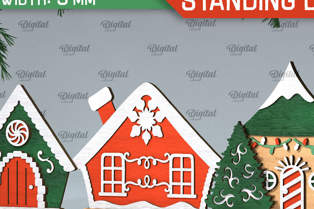 Σετ των 2 Intra απο ξύλο plywood 3mm-4mm πάχος Τρισδιάστατη του Santa's Village. Χριστούγεννα Δίασταση 15x15 cm INTRAFABR-106193727