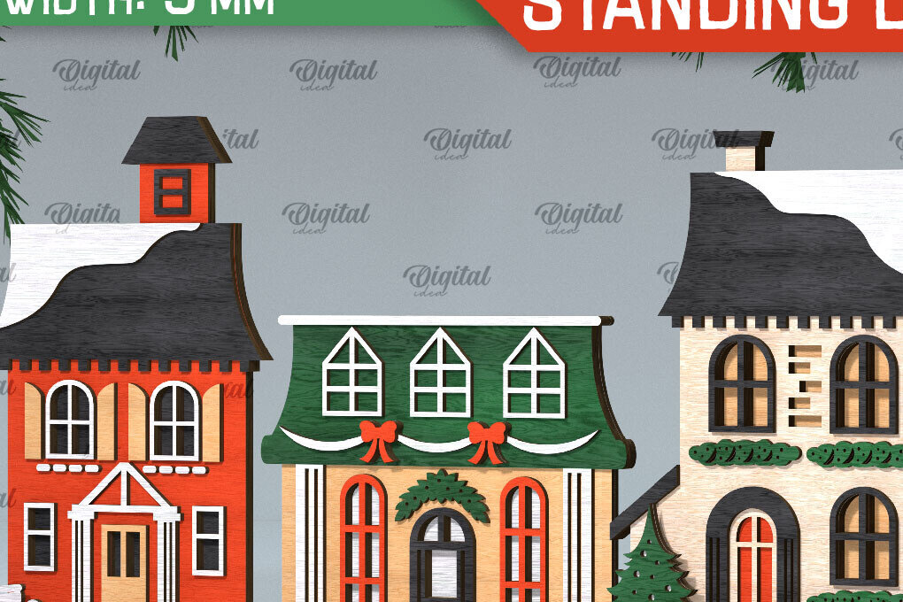 Σετ των 2 Intra απο ξύλο plywood 3mm-4mm πάχος Τρισδιάστατη του Santa's Village. Χριστούγεννα Δίασταση 15x15 cm INTRAFABR-106193769