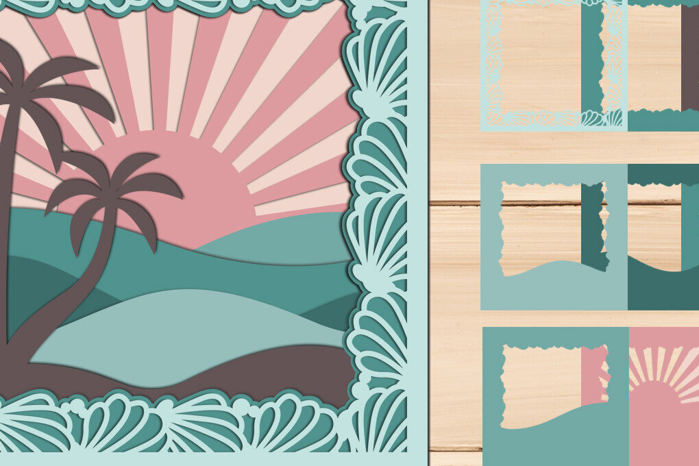 Σετ των 3 Intra απο ξύλο plywood 3mm-4mm πάχος 3d Sea Waves Shadow Box, Layered Δίασταση 8x8 cm INTRAFABR-98657068