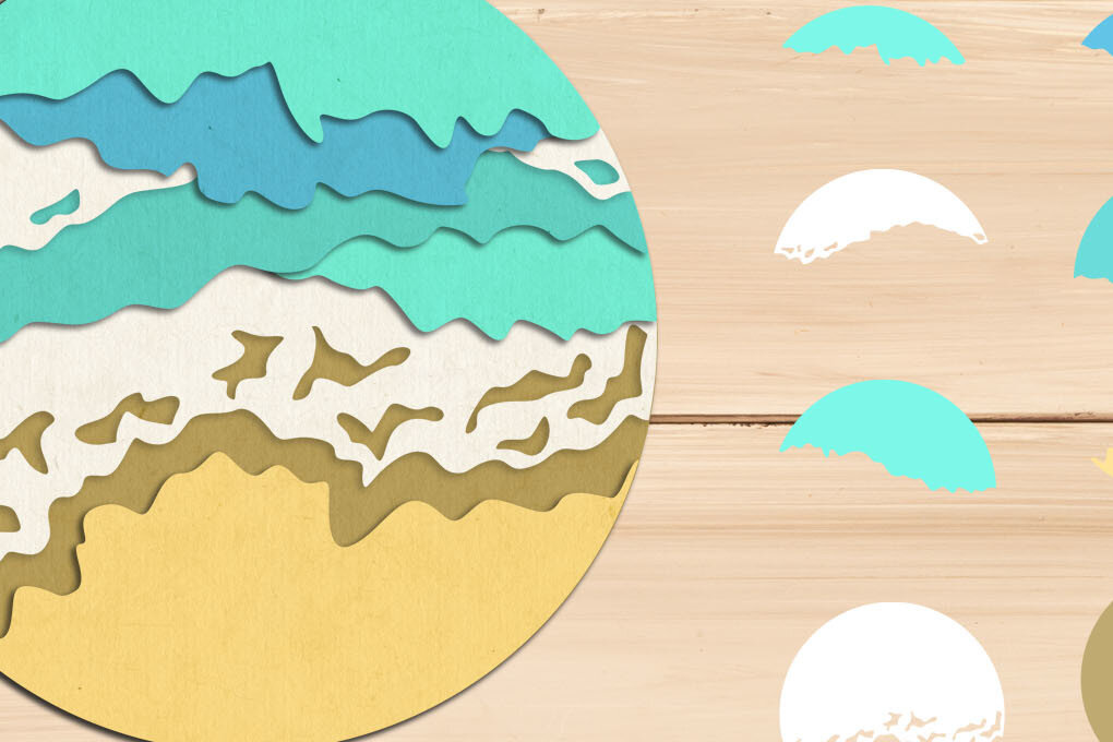 Σετ των 3 Intra απο ξύλο plywood 3mm-4mm πάχος 3D Sea Waves , Χαρτόκοψη με στρώσεις παραλίας Δίασταση 8x8 cm INTRAFABR-68814022