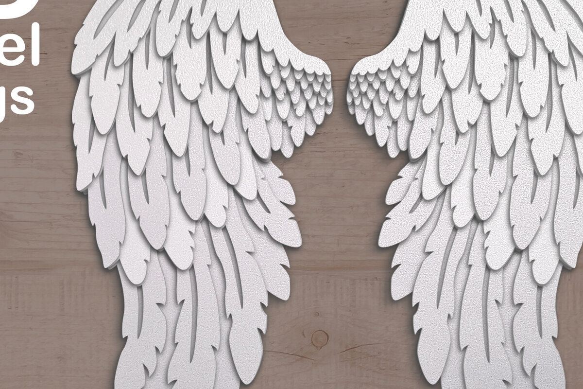 Σετ των 2 Intra απο ξύλο plywood 3mm-4mm πάχος Πρότυπο 3D Shadow Box Angel Wings Δίασταση 25x25 cm INTRAFABR-80807282