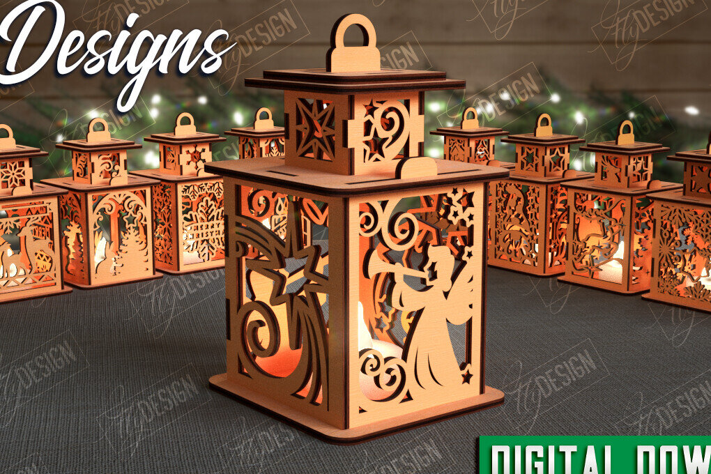 Σετ των 2 Intra απο ξύλο plywood 3mm-4mm πάχος χριστουγεννιάτικων φαναριών 3D σκιών | CNC Δίασταση 15x15 cm INTRAFABR-108898838