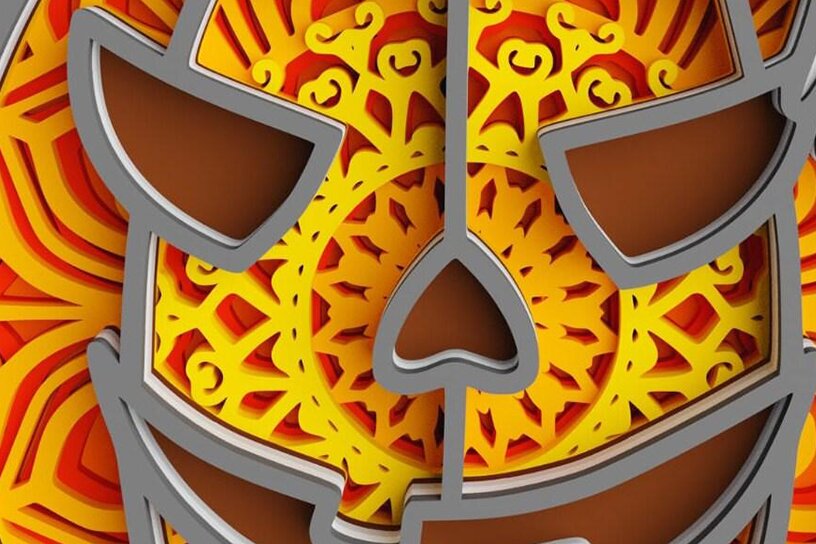 Intra απο ξύλο plywood 3mm-4mm πάχος 3D Skeleton Halloween Pumpkin Δίασταση 30x30 cm INTRAFABR-76865556