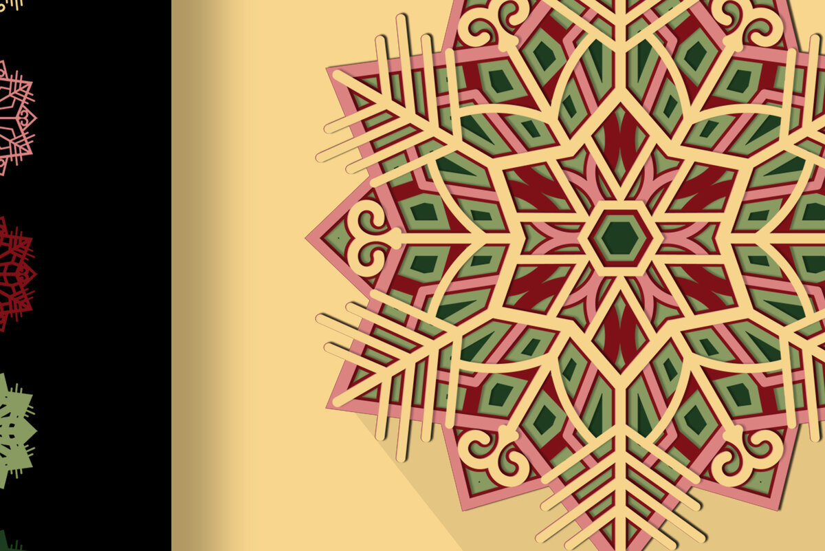 Σετ των 2 Intra απο ξύλο plywood 3mm-4mm πάχος κοπής με λέιζερ 3D Snowflake Δίασταση 15x15 cm INTRAFABR-18192341