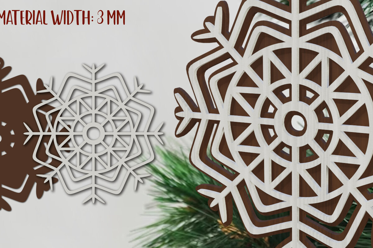 Σετ των 3 Intra απο ξύλο plywood 3mm-4mm πάχος 3D Snowflake  Δίασταση 8x8 cm INTRAFABR-80866819
