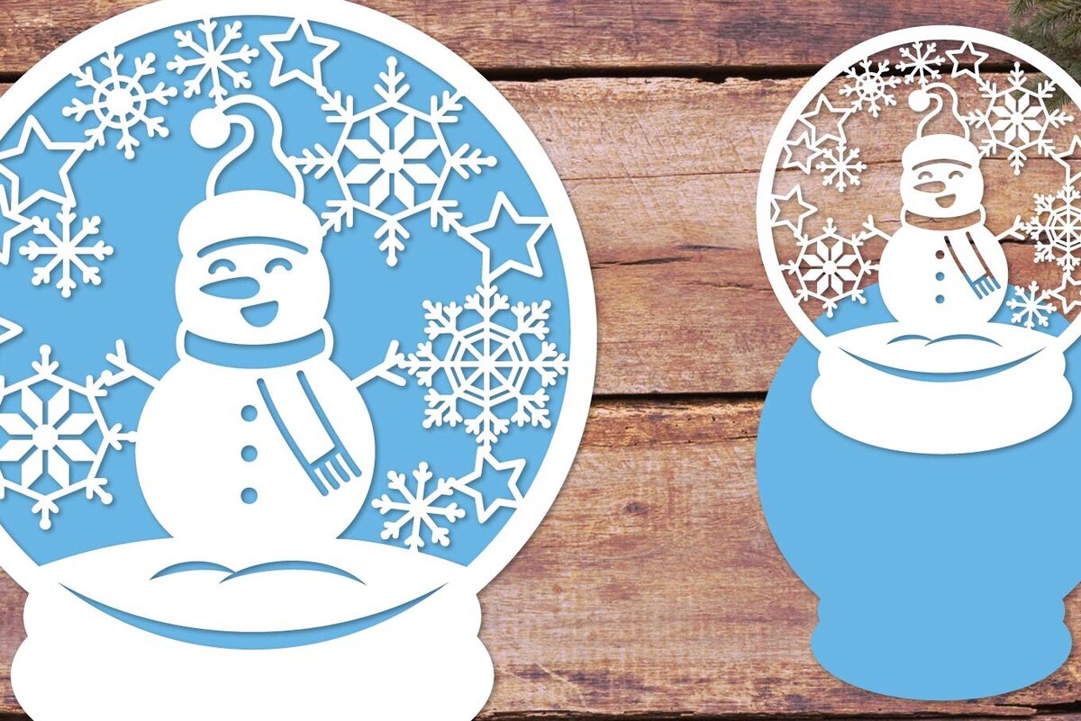 Σετ των 2 Intra απο ξύλο plywood 3mm-4mm πάχος 3D Snowman Layered Snow Globe Δίασταση 15x15 cm INTRAFABR-81680015