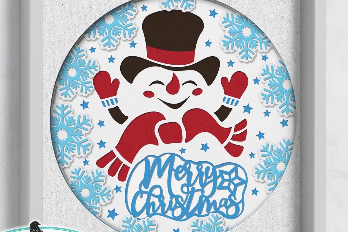 Σετ των 3 Intra απο ξύλο plywood 3mm-4mm πάχος 3D Snowman Shadow Box Papercut Δίασταση 8x8 cm INTRAFABR-47971177