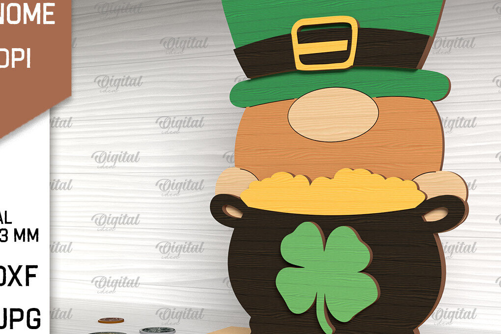 Intra απο ξύλο plywood 3mm-4mm πάχος Τρισδιάστατη Gnome ημέρας του Αγίου Πατρικίου Δίασταση 30x20 cm INTRAFABR-88817142