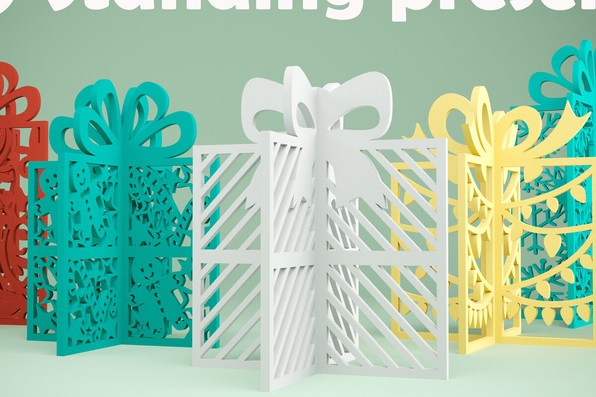 Σετ των 2 Intra απο ξύλο plywood 3mm-4mm πάχος 3D Standing Δώρα. Χριστουγεννιάτικα δώρα Δίασταση 15x15 cm INTRAFABR-81907585