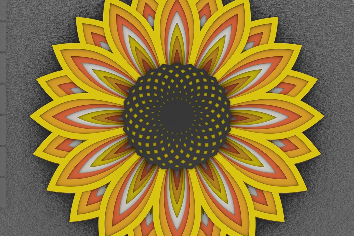 Intra απο ξύλο plywood 3mm-4mm πάχος 3D Sunflower Mandala , Sunflower 3D Δίασταση 30x30 cm INTRAFABR-29290111