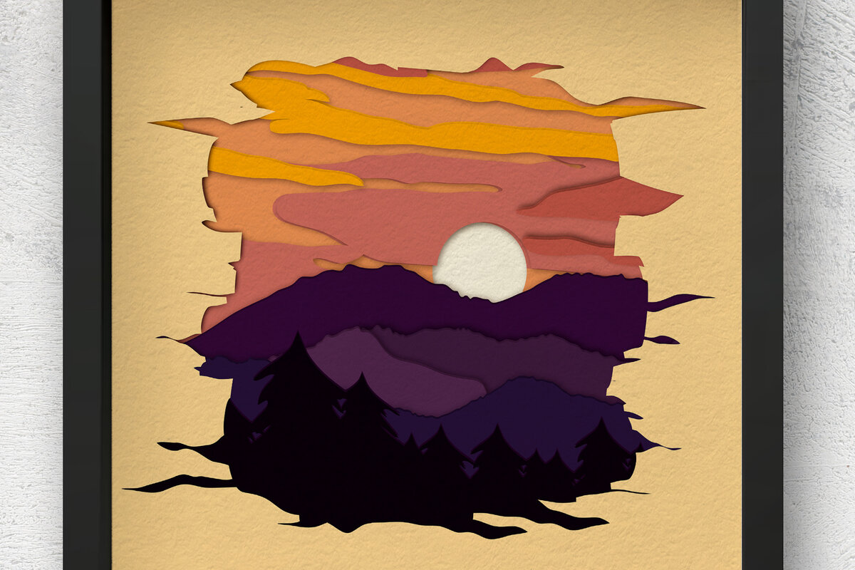 Intra απο ξύλο plywood 3mm-4mm πάχος 3D Sunset Landscape Shadow Box Δίασταση 30x30 cm INTRAFABR-58542411