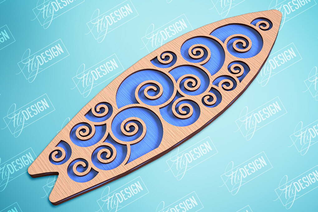 Intra απο ξύλο plywood 3mm-4mm πάχος 3D Surf | Ξύλινη σανίδα του σερφ Δίασταση 30x20 cm INTRAFABR-99664416