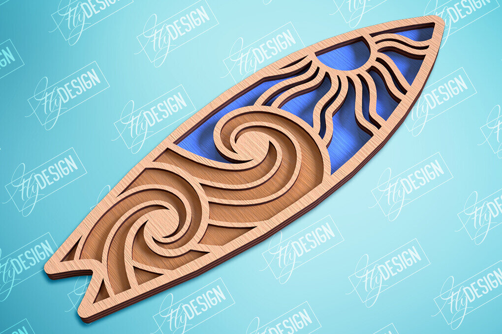 Intra απο ξύλο plywood 3mm-4mm πάχος 3D Surf | Ξύλινη σανίδα του σερφ Δίασταση 30x20 cm INTRAFABR-99664332