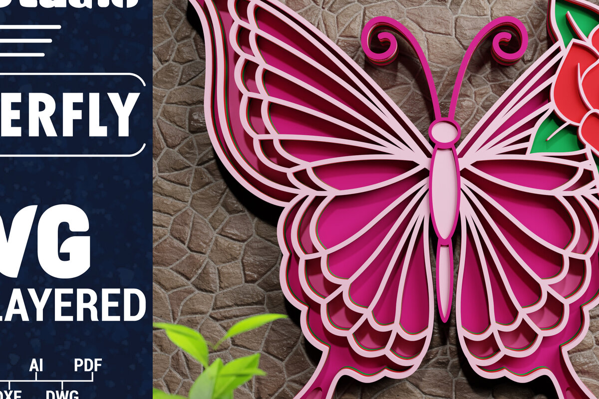 Σετ των 2 Intra απο ξύλο plywood 3mm-4mm πάχος Χαρτί 3D Butterfly Multilayered Δίασταση 1200x1200 cm INTRAFABR-72284144