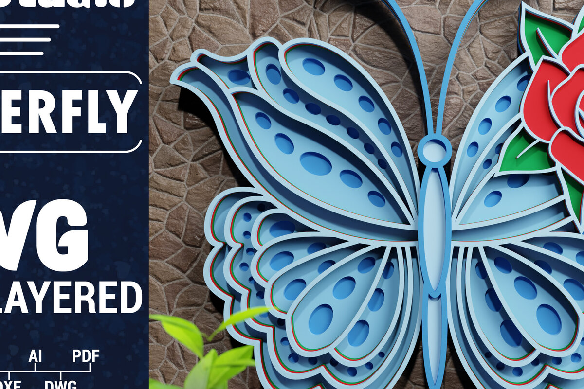 Intra απο ξύλο plywood 3mm-4mm πάχος Χαρτί 3D Butterfly Multilayered Δίασταση 1200x1200 cm INTRAFABR-72329949