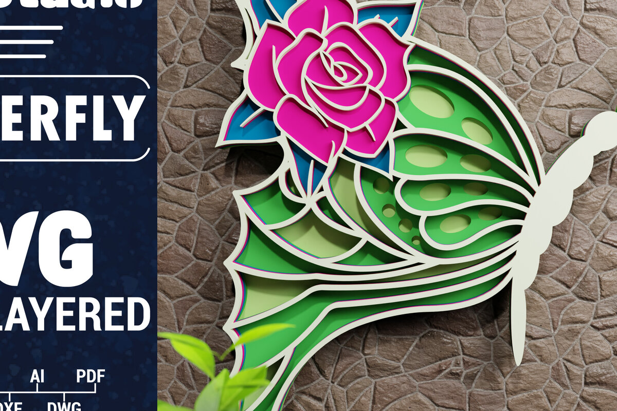 Σετ των 2 Intra απο ξύλο plywood 3mm-4mm πάχος Χαρτί 3D Butterfly Multilayered Δίασταση 1200x1200 cm INTRAFABR-72329954