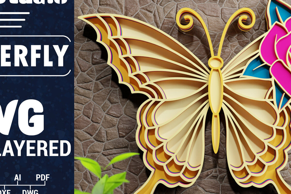 Σετ των 2 Intra απο ξύλο plywood 3mm-4mm πάχος Χαρτί 3D Butterfly Multilayered Δίασταση 1200x1200 cm INTRAFABR-72329961