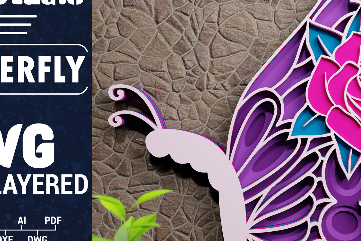 Σετ των 2 Intra απο ξύλο plywood 3mm-4mm πάχος Χαρτί 3D Butterfly Multilayered Δίασταση 1200x1200 cm INTRAFABR-72329967