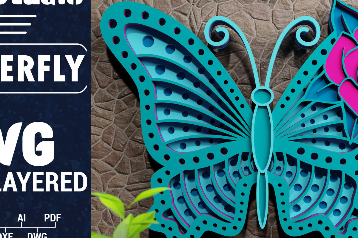 Σετ των 3 Intra απο ξύλο plywood 3mm-4mm πάχος Χαρτί 3D Butterfly Multilayered Δίασταση 1200x1200 cm INTRAFABR-72329988