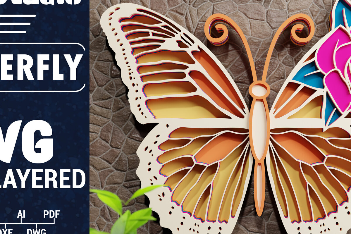 Σετ των 2 Intra απο ξύλο plywood 3mm-4mm πάχος Χαρτί 3D Butterfly Multilayered Δίασταση 1200x1200 cm INTRAFABR-72330004
