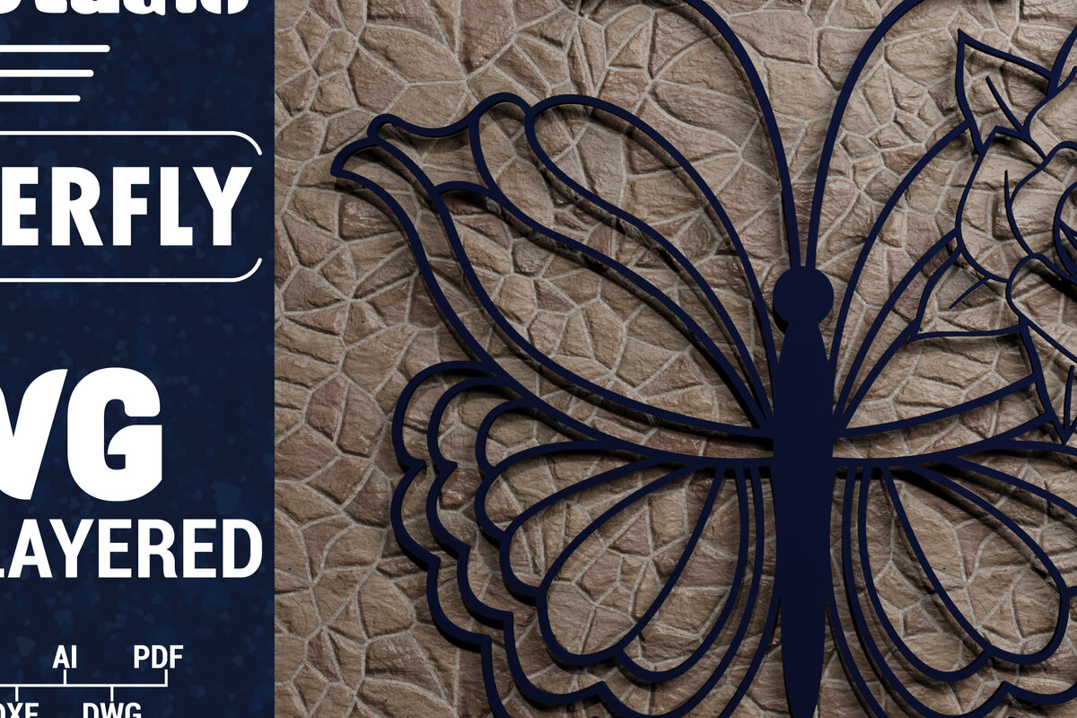 Σετ των 2 Intra απο ξύλο plywood 3mm-4mm πάχος Χαρτί 3D Butterfly Multilayered Δίασταση 1200x1200 cm INTRAFABR-72484972