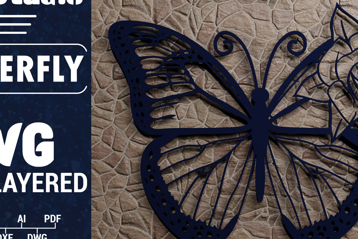 Σετ των 2 Intra απο ξύλο plywood 3mm-4mm πάχος Χαρτί 3D Butterfly Multilayered Δίασταση 1200x1200 cm INTRAFABR-72484997