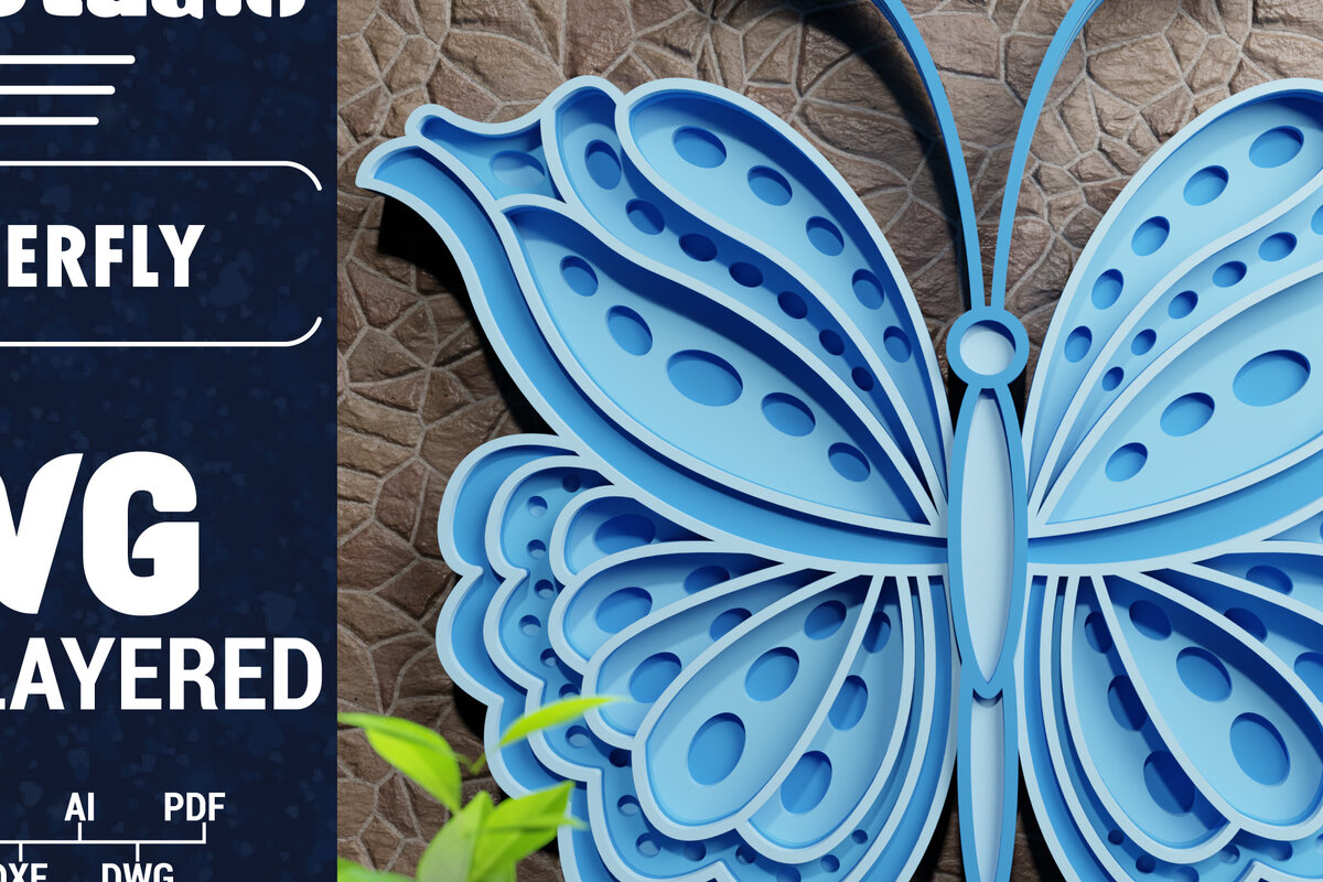 Σετ των 2 Intra απο ξύλο plywood 3mm-4mm πάχος Χαρτί 3D Butterfly Multilayered Δίασταση 1200x1200 cm INTRAFABR-70383458