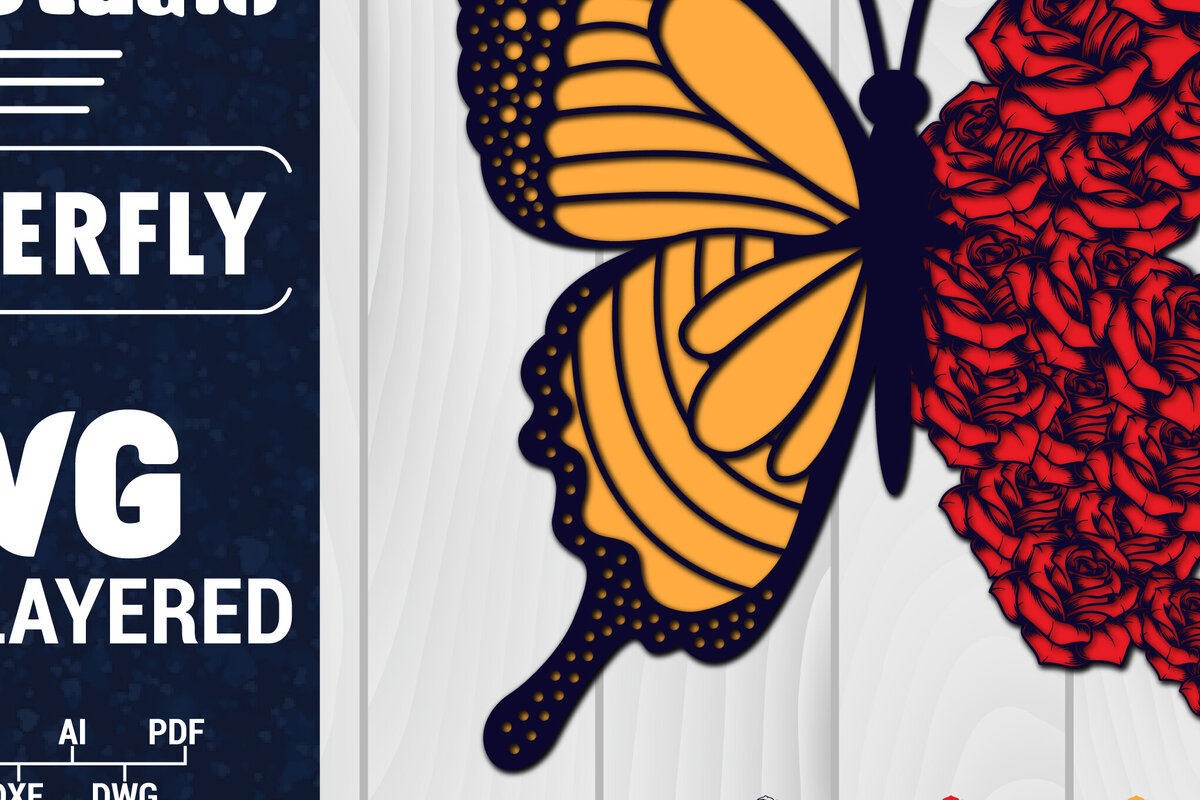 Σετ των 2 Intra απο ξύλο plywood 3mm-4mm πάχος Χαρτί 3D Butterfly Multilayered Δίασταση 1200x1200 cm INTRAFABR-88791840