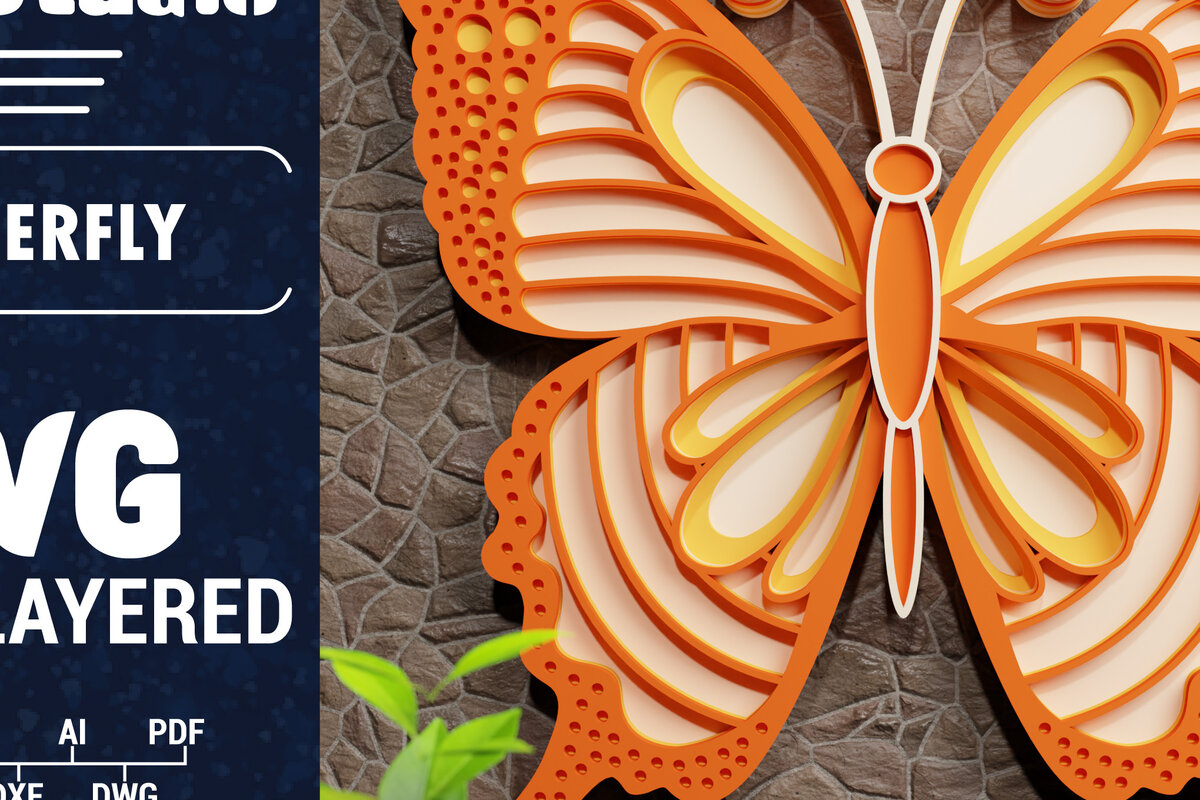 Σετ των 2 Intra απο ξύλο plywood 3mm-4mm πάχος Χαρτί 3D Butterfly Multilayered Δίασταση 1200x1200 cm INTRAFABR-70455696