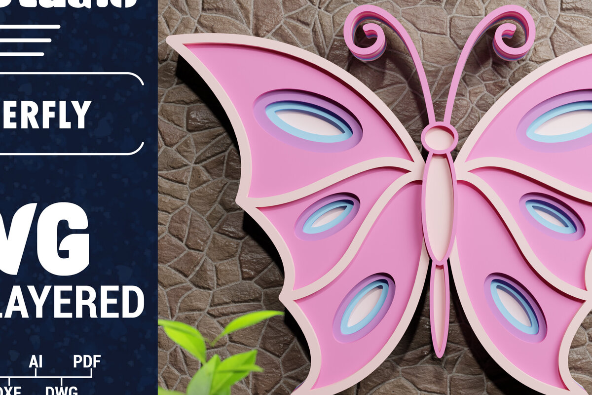 Σετ των 2 Intra απο ξύλο plywood 3mm-4mm πάχος Χαρτί 3D Butterfly Multilayered Δίασταση 1200x1200 cm INTRAFABR-70559452