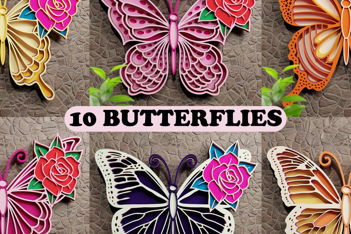 Σετ των 2 Intra απο ξύλο plywood 3mm-4mm πάχος 3D Butterfly Multilayered Papercut B Δίασταση 1200x1200 cm INTRAFABR-72859771