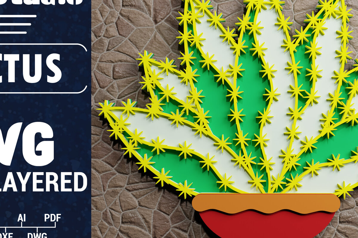 Σετ των 2 Intra απο ξύλο plywood 3mm-4mm πάχος 3D Cactus Multilayered Papercut Δίασταση 1200x1200 cm INTRAFABR-72754290