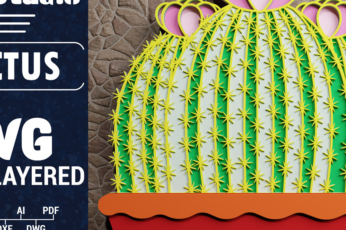 Σετ των 2 Intra απο ξύλο plywood 3mm-4mm πάχος 3D Cactus Multilayered Papercut Δίασταση 1200x1200 cm INTRAFABR-72754289