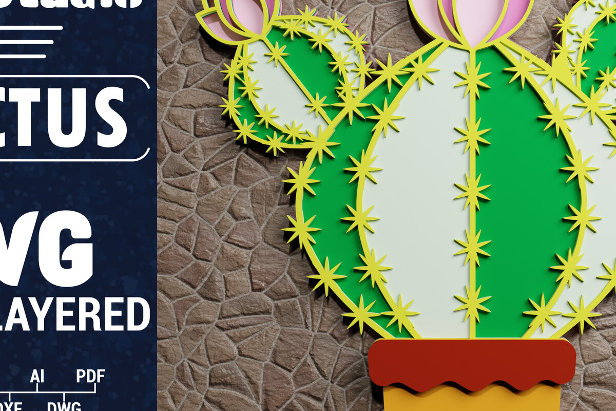 Σετ των 3 Intra απο ξύλο plywood 3mm-4mm πάχος 3D Cactus Multilayered Papercut Δίασταση 1200x1200 cm INTRAFABR-72776028