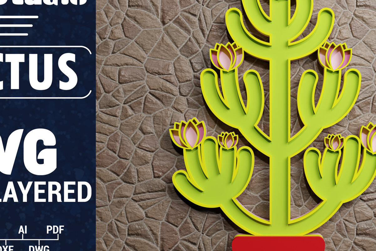 Σετ των 2 Intra απο ξύλο plywood 3mm-4mm πάχος 3D Cactus Multilayered Papercut Δίασταση 1200x1200 cm INTRAFABR-72776030