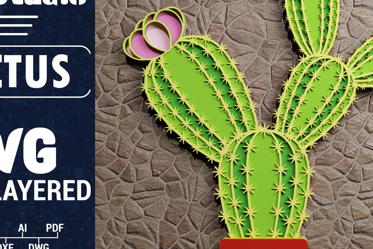 Σετ των 2 Intra απο ξύλο plywood 3mm-4mm πάχος 3D Cactus Multilayered Papercut Δίασταση 1200x1200 cm INTRAFABR-72859443