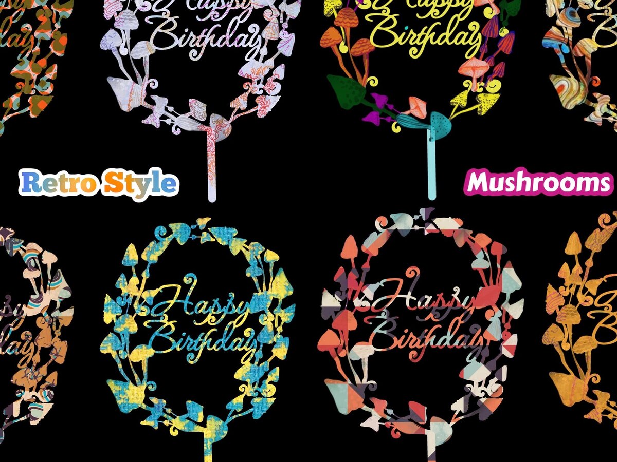 Intra απο ξύλο plywood 3mm-4mm πάχος 3D Cake Mushrooms Retro Δίασταση 4000x4000 cm INTRAFABR-30392402