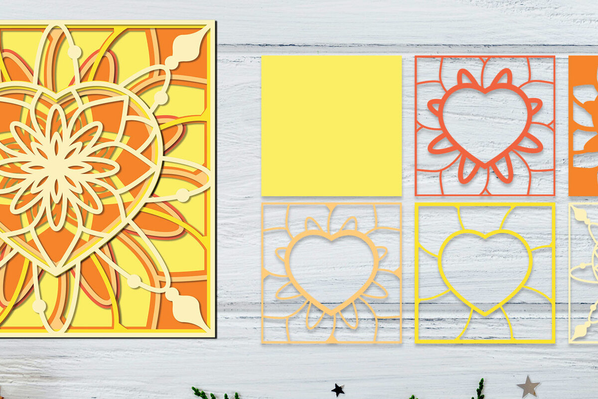 Intra απο ξύλο plywood 3mm-4mm πάχος 3D Heart Mandala, 3D Layered Δίασταση 30x30 cm INTRAFABR-57321501