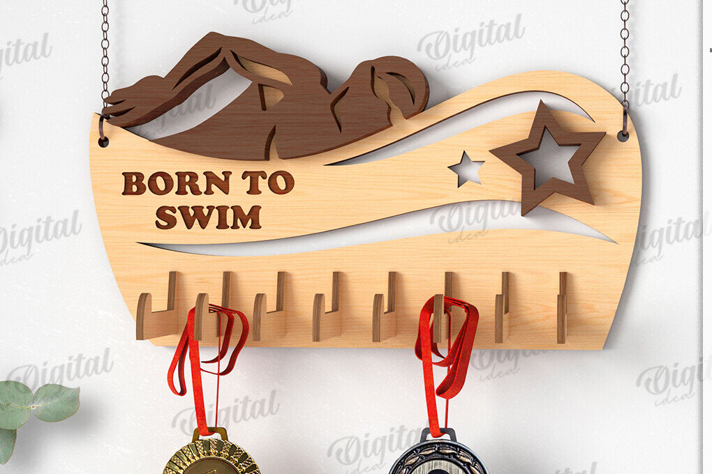 Intra απο ξύλο plywood 3mm-4mm πάχος Τρισδιάστατη θήκη μετάλλων κολύμβησης με λέιζερ Δίασταση 30x20 cm INTRAFABR-119316829