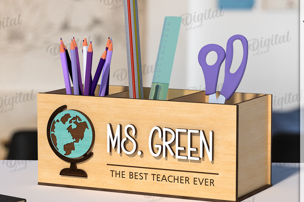 Σετ των 2 Intra απο ξύλο plywood 3mm-4mm πάχος Τρισδιάστατη θήκη μολυβιού Teacher Cut  Δίασταση 30x20 cm INTRAFABR-120585758